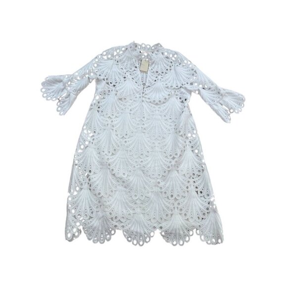 Maje white scalloped long sleeve dress size 40